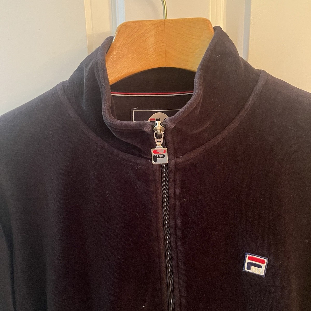 Vintage FILA Velour Track Jacket Men XXL 2XL Black Full Zip Tony