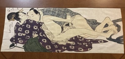 Japanese Ukiyo-E Tenugui Kitagawa Utamaro Shunga     size  88cm x 35cm