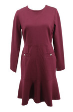 Ann Taylor Ponte Dress Womens 8 Maroon Ruffle Hem Long Sleeve Pockets Career New