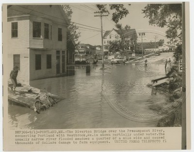 Original Press Photo - Sept. 1954 Portland, ME Maine Flood Riverton Bridge River