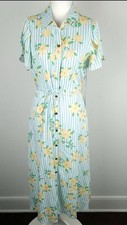 Draper James Floral Dress Magnolias Flutter Sleeve Linen Blend Button Front M