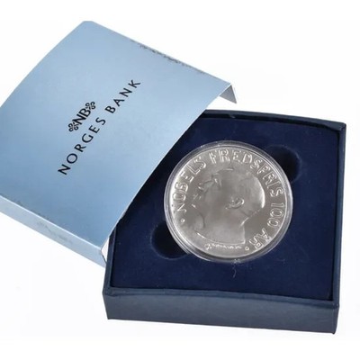 NORWAY 100 Kroner Silver Proof 2001 Alfred Nobel Peace Prize W/Box and COA