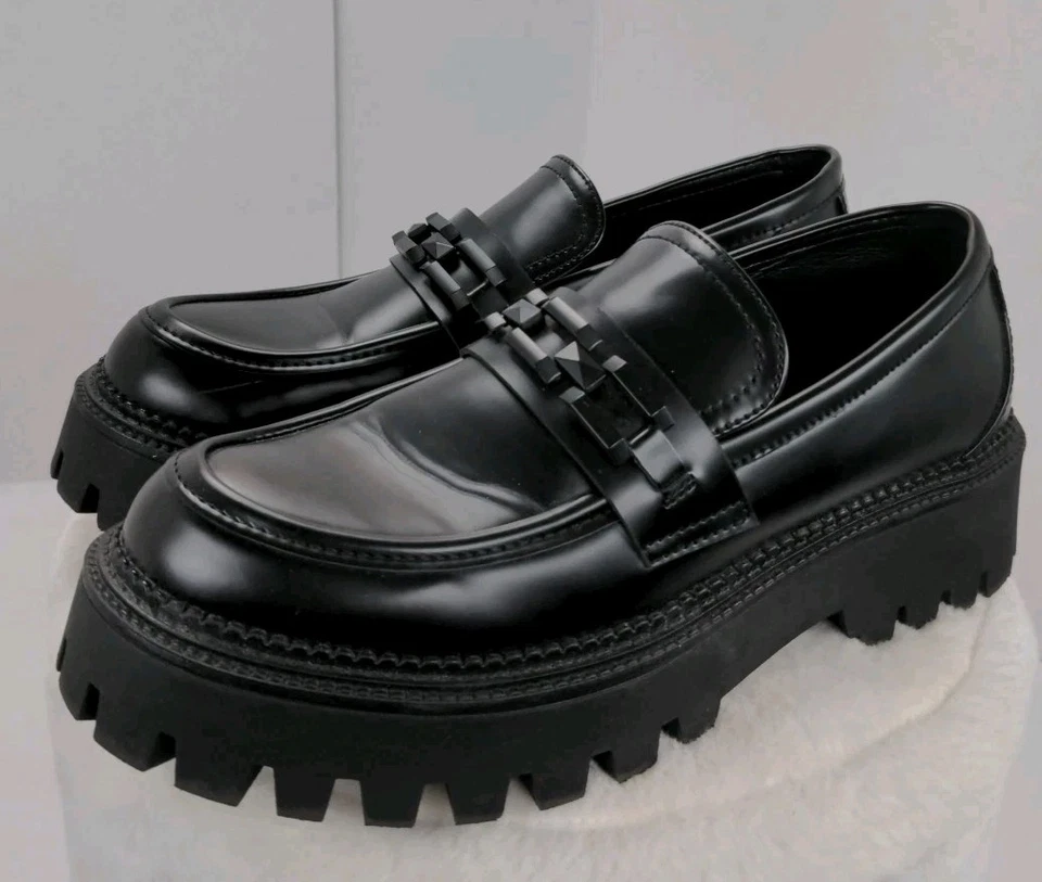 Steve Madden Women’s Aerin Chunky Platform Loafers Black With Plastic Chain 9 - Image 2 of 4