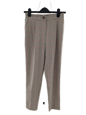 Checked Beige Brown Trousers UK 6 NEW LOOK Smart Workwear Elasticated Back