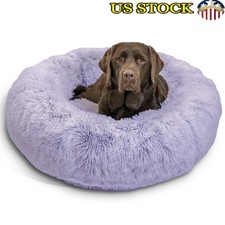 Calming Donut Dog Cat Bed Plush Shag Faux Fur Orthopedic Sleep Support Large New