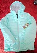 NWT UNDER ARMOUR HOODED TEAL WATER-REPELLENT WINTER JACKET SIZE LARGR YOUTH