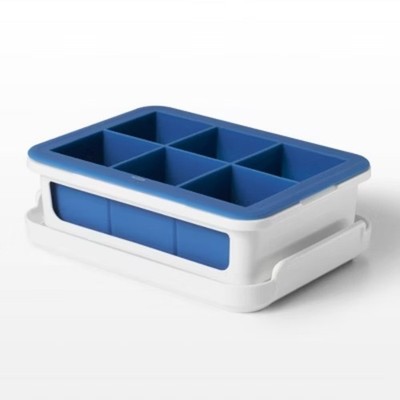 Covered Ice Cube Tray Large Cubes: Silicone&Plastic, 6 Cavities, Dishwasher-Safe