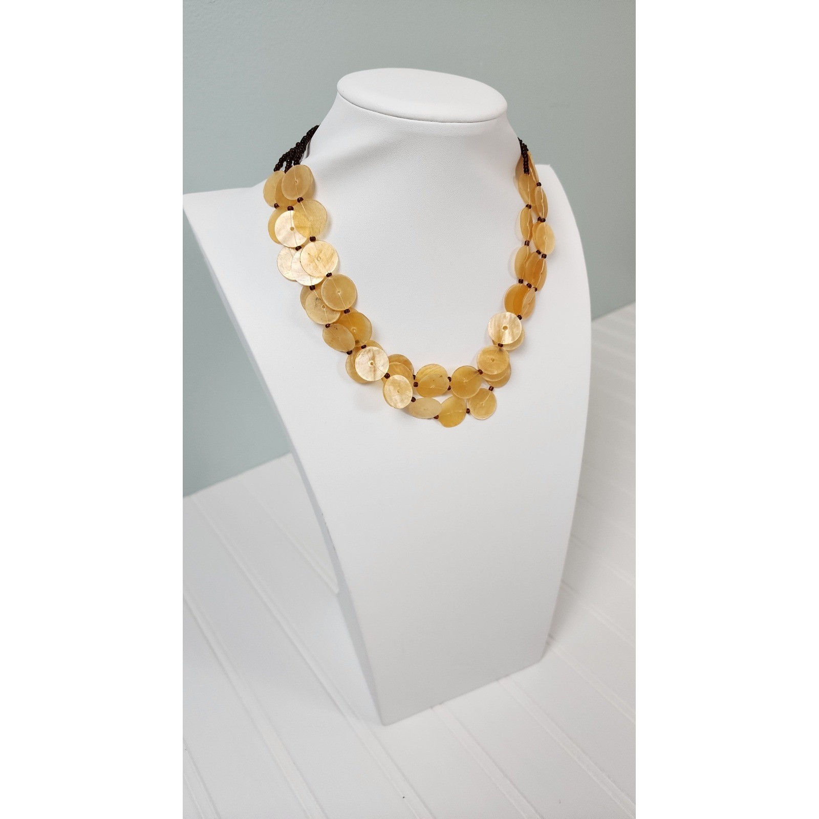 Layered Statement Necklace Natural Shell Discs Br… - image 6