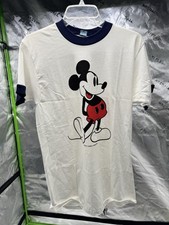 Vintage Mickey Mouse Ringer T Shirt Made USA NOS Disney Medium 70s 80s 90s Tee