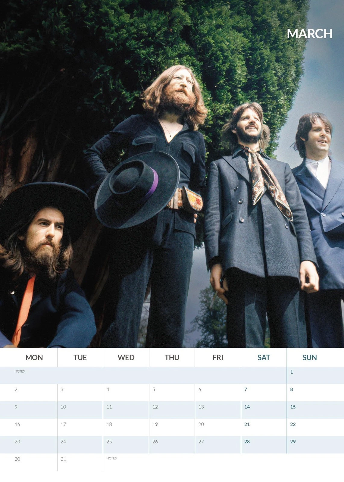 The Beatles 2026 Vertical Wall Calendar