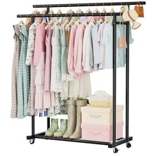 Abiglifty Double Rods Clothes Rack for Hanging Clothes, Clothing Rack with Wh...