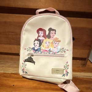 Disney Princess Mini Faux Leather Backpack White Pink Floral Zip
