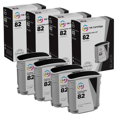 4PK LD Replacement CH565A Compatible with HP 82 Black Ink for Designjet 111