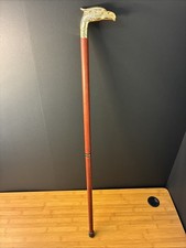 Vintage Brass Eagle Head Bird Handle Wooden Walking Stick Cane 35  Long 2 Piece