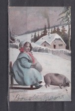 VICTORIA, MELBOURNE cds., 1906 ppc. Young Girl & Pig, 1/2d. to East Melbourne.