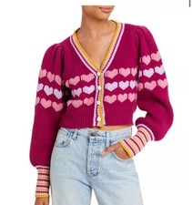 Loveshackfancy Buena Intarsia Cardigan In Warm Heart  Xs