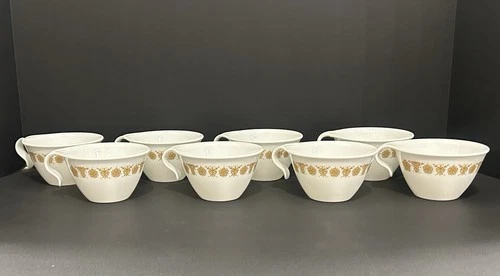 CORELLE Butterfly Gold Hook Handle Coffee Tea Cups Set of 8 by CORNING Vintage