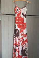 Vtg 70s Midi Maxi Dress Sx 6 8 Red Brown Large Flowers Retro