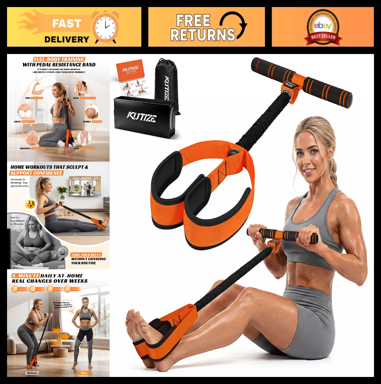 Multifunctional Resistance Band with Soft Foot Pedal for Home Gym Workouts, Core