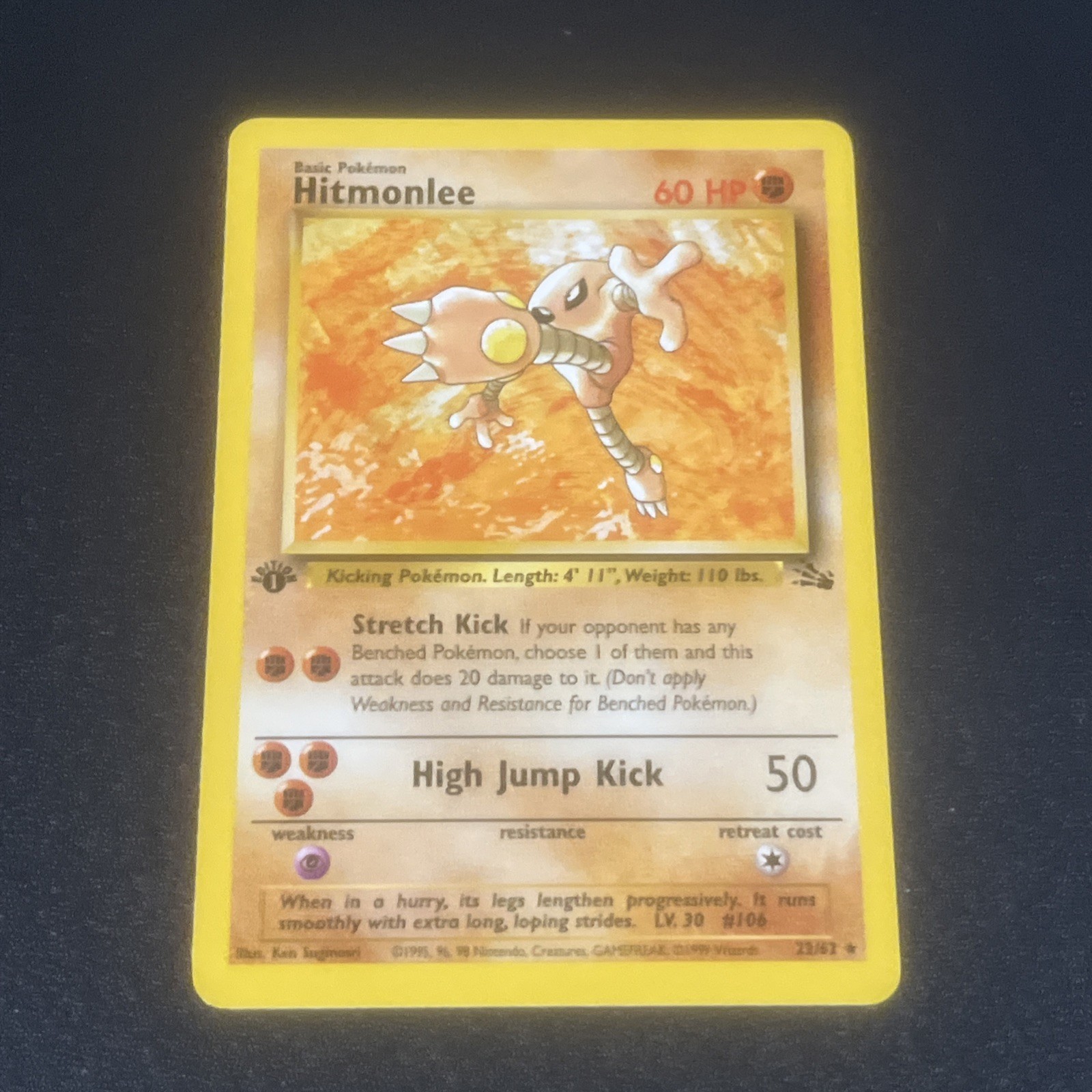 Hitmonlee Fossil 22/62 1st Edition Non Holo Rare Vintage Pokémon #2 LP