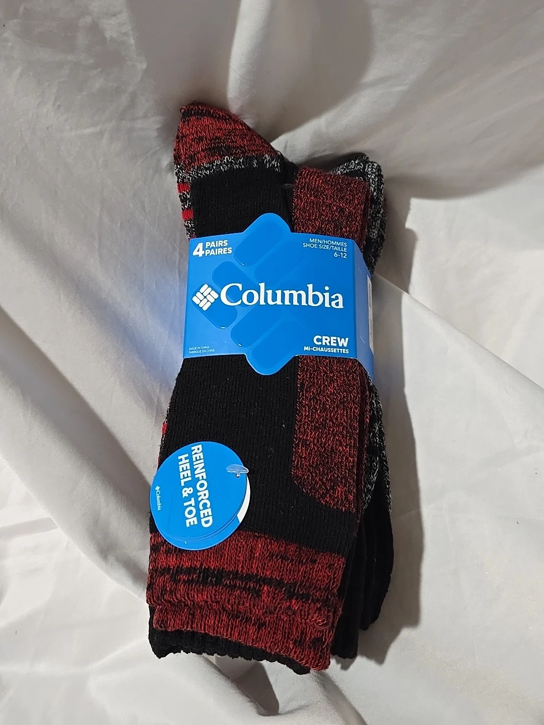 NWT Columbia Men's Sportswear Crew Socks 4 Pair Reinforced Heel & Toe Cushioned