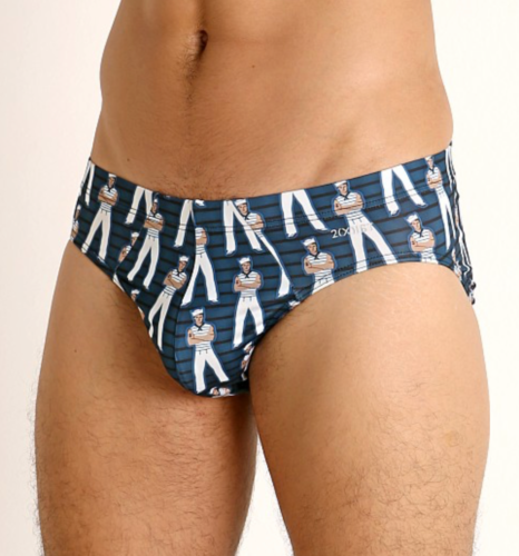2Xist Men’s Swim Briefs - Dark Blue Sailor Pattern