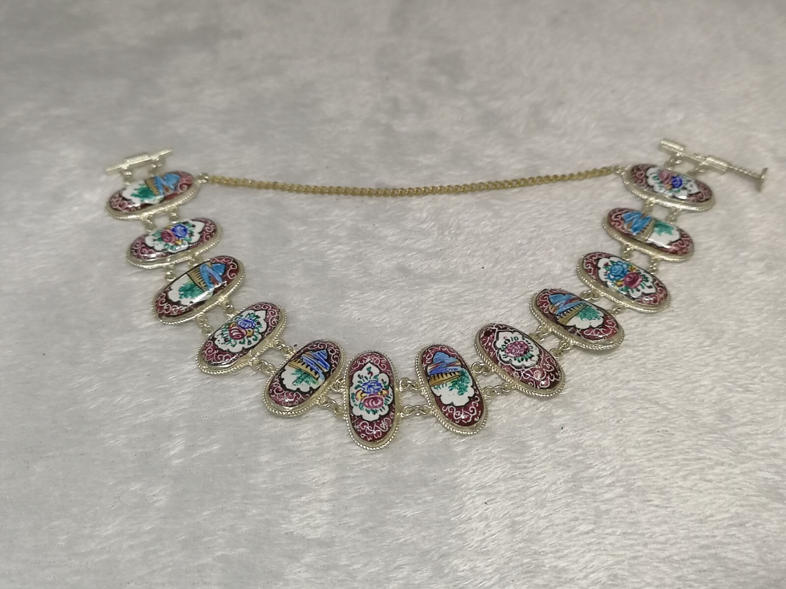 BEAUTIFUL ANTIQUE ENAMEL SOLID SILVER BRACELET 14… - image 1