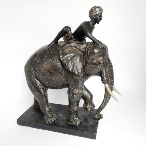 Afrika Wildtier Dekofigur Statue Elefant mit Reiter ANTIK BRONZELOOK  Retro NEU - Bild 1 von 5