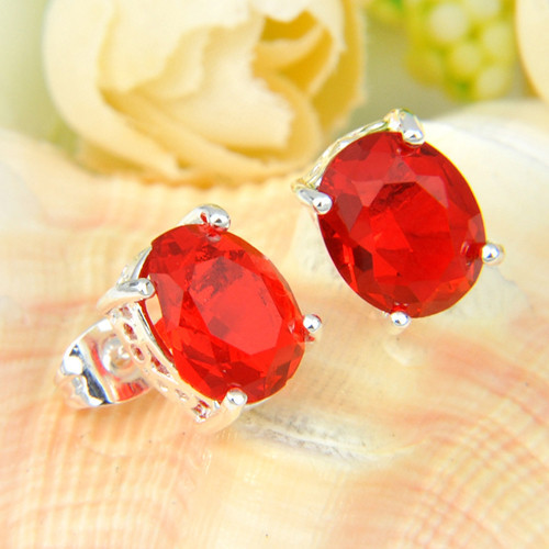 Silver Stud Earrings Fire Garnet Gemstone Silver Stud Earrings 1/2 Inch - Picture 3 of 6
