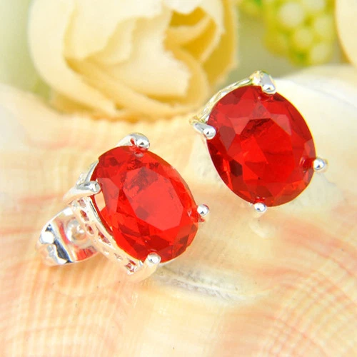 Aretes de plata granate de fuego piedras preciosas aretes de plata 1/2 pulgada Foto 3 de 4