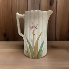 Early Unmarked American Hand Painted Floral Stoneware Jug Vase Pitcher Pottery