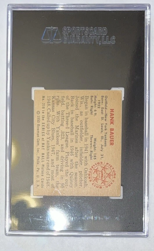 Bowman #219 1950 Hank Bauer Rookie RC PSA 5,5 leyenda de colección New York Yankees Foto 2 de 2