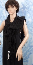 black with silver metallic elastic Crinkle Scarf w fringe ends, about 100" long