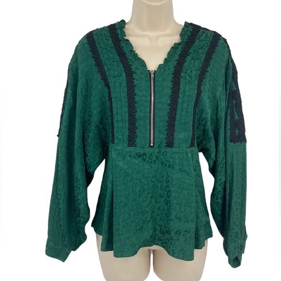Koche Lace Trim Python Zip Top Blouse Womens Size… - image 1