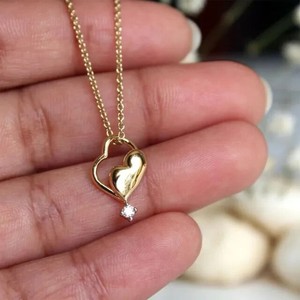 Authentic 0.10 Ct Round Cut Diamond Twin Heart Pendant Necklace 14K Yellow Gold Plated