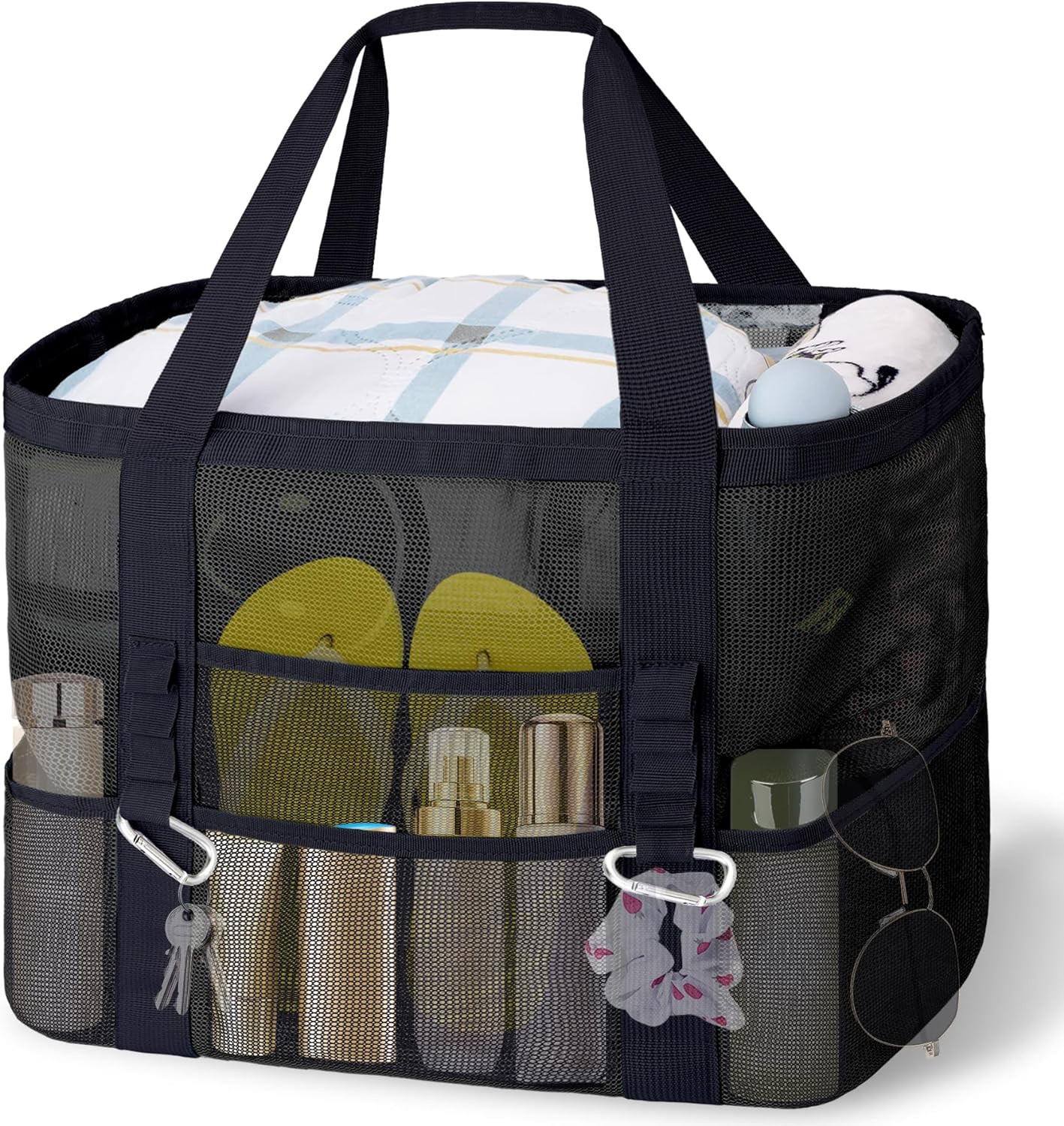 XX-Grande Bolso de Playa de Malla con 9 Bolsillos para Vacaciones/Viajes y Playa Essentia