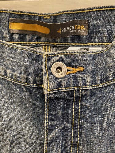 Pantalones de mezclilla vintage para hombre Levi's con pestaña plateada azul carpintero talla 36X34 - Imagen 7 de 11