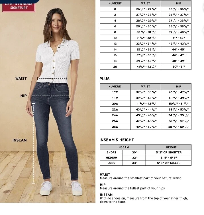 Signature Levis 高腰紧身中洗蓝色,常规和大码牛仔裤 — 第 4/4 张图片