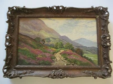 ANTIQUE  PAINTING LANDSCAPE LISTED IMPRESSIONIST GEORGE RENNIE FLOWER BLOOM ROAD