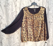 3X 2X GOLD BLACK VELOUR CHIFFON LINED ELASTIC HEM BLOUSON STYLE & CO TOP BLOUSE