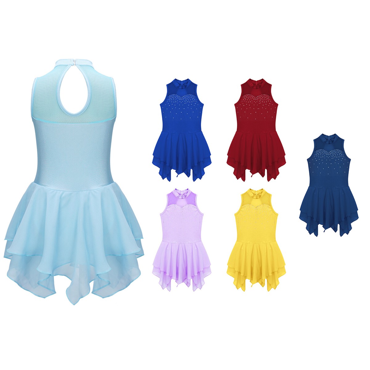 UK Kids Girls Figure Ice Skating Dance Dress Mesh Gymnastics Performance Costume