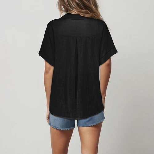 Women Tops Lapel Neck Shirts Ladies Casual Short Sleeve Business Elegant Blouse - Picture 23 of 44