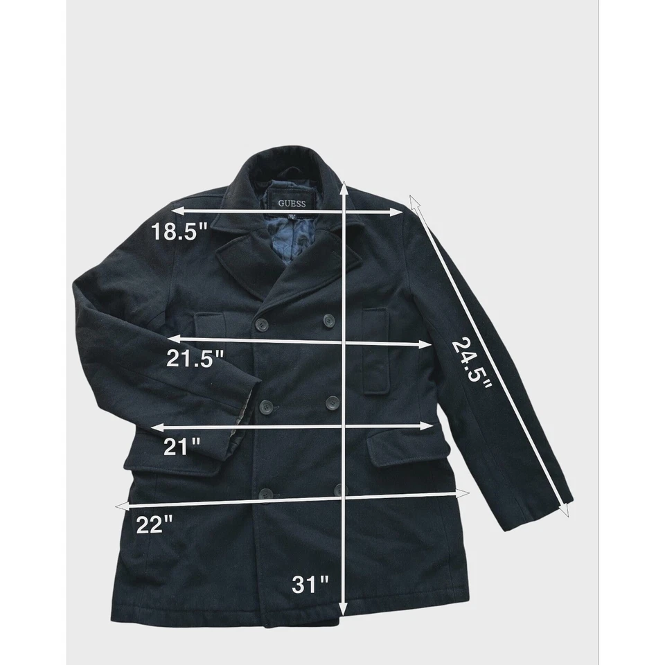 GUESS  Black  Wool blend Coat Men Size: S - Image 2 of 4