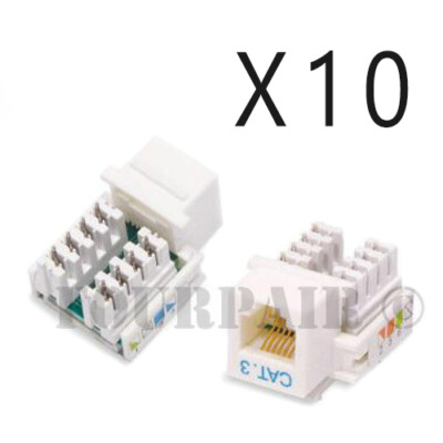 10 Pack Lot - CAT3 Keystone Snap-In Insert Punch Down Jack RJ11 RJ12 DSL - White