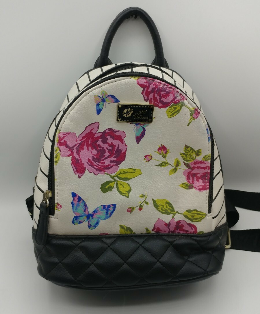 Betsey Johnson LBJaz Backpack Butterfly Flowers White Black 