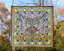 24" x 24" Tiffany Style stained glass panel Jeweled window panel