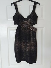 D57 WOMANS WYLDR BLACK GOLD BLEND STRAPPY CUT OUT STRETCH BODYCON DRESS UK S
