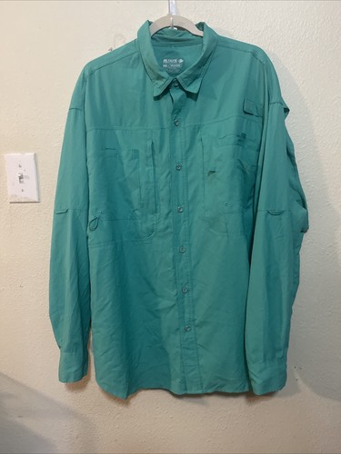 Reel Legends Men's Fish Scale Button Up Blue Long Short Sleeve Fishing ...