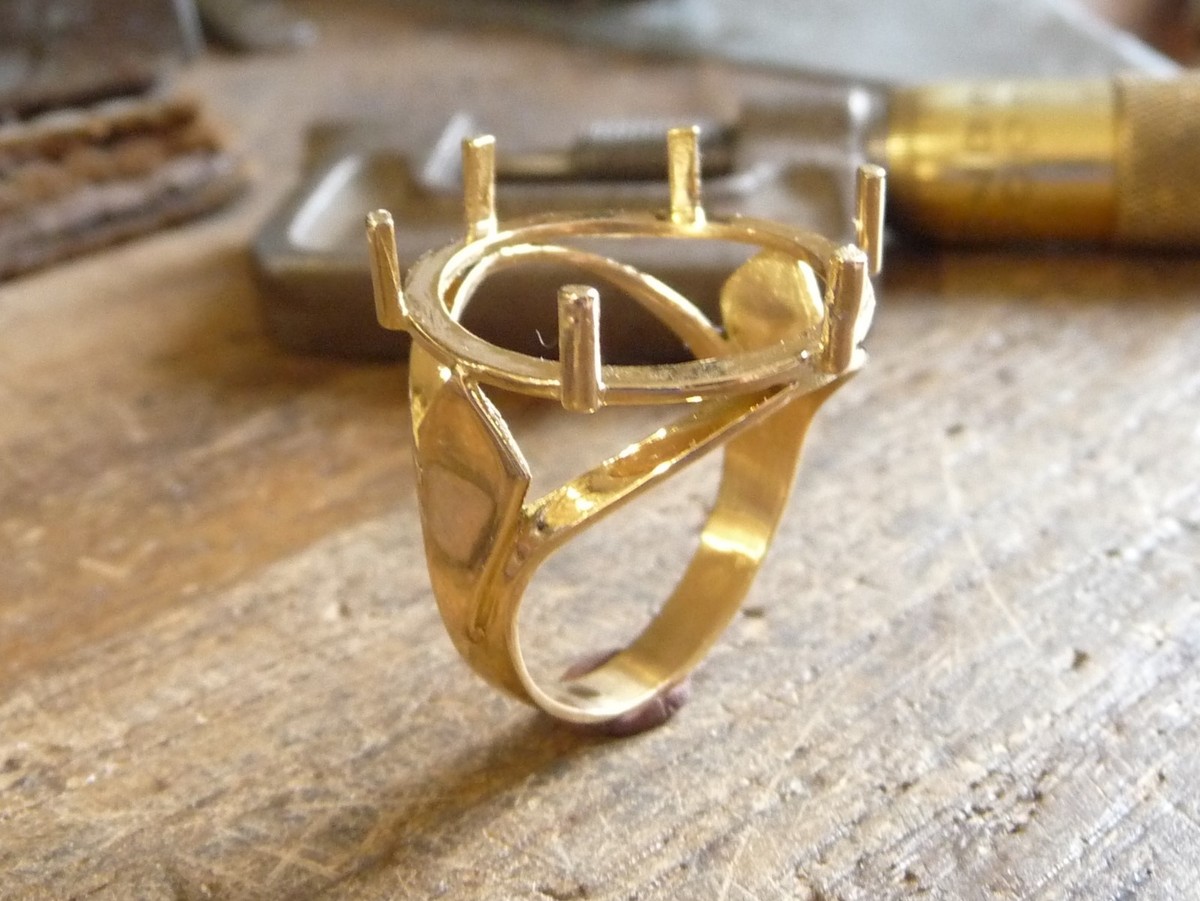 Monture bague pièce or KT plume griffes pour pièce 10 Francs