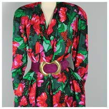 Vintage 2pc NWT Silk Floral Print Blazer and Blouse Glam Rock Hong Kong